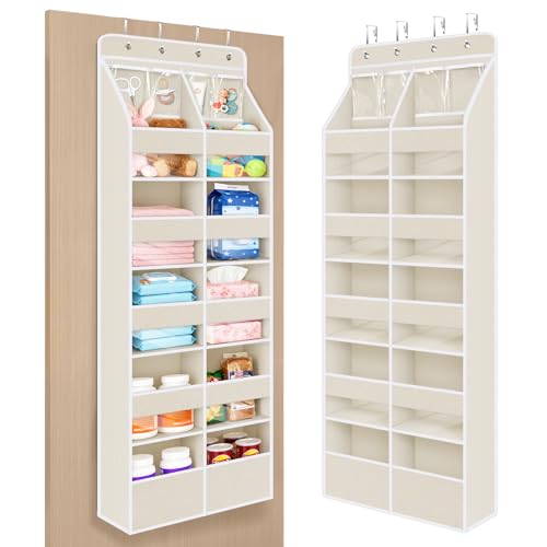 Univivi 6-Shelf Over Door Hanging Organizer Fabric Door Storage with 10 Large Pockets and 4 Small PVC Pockets Closet Cabinet Wall Mount Hanging Storage Organizers for Baby Nursery (Beige Pattern) - color: Beige Pattern (Upgraded), size: 6 LAYER