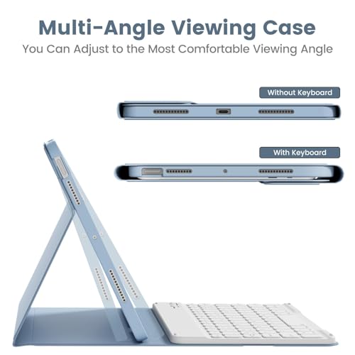 Case with Keyboard for iPad Air 11 Inch M4/M3/M2, Sky Blue | for iPad Air 5th/4th Generation 10.9 Inch, Magnetic Detachable Bluetooth Keyboard Cover with Pencil Holder, Auto Sleep/Wake - color: Sky Blue