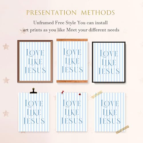 LARTSFRO Coquette Blue Bow Jesus Wall Art Decor Posters, Light Blue Bow Christian Room Bathroom Bedroom Dorm Wall Art Decor Aesthetic for College Teen Girls Gifts, Inspirational Bible Verses Bow Wall Decor, 10x8 Inch Set of 4 Bow Pictures(UNFRAMED) - colo