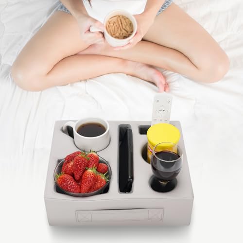 G GOOD GAIN Couch Cup Holder Pillow-Sofa Cup Holder Cozy Buddy | Bed Drink Caddy Holds Tablet, Remote, Snacks | Waterproof Anti-Spill Sofa Beverage Tray for Car, Beach, Picnic, Boat, RV(Light PUGrey) - color: Light Pugray, size: 12.5 x 9.5 inches