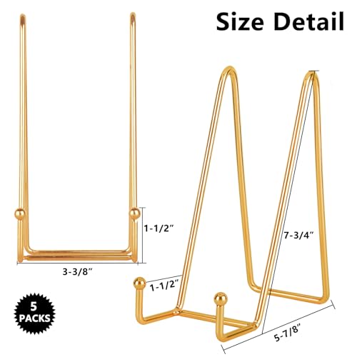 IBosins 5 Pack 8 Inch Plate Holder Display Stands, Large Metal Gold Frame Stand for Picture, Book, Photo Easel, Creation, Collectibles - color: Gold, size: 8 Inch