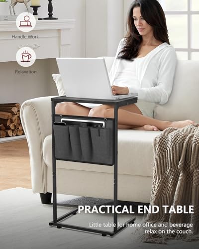 Vantic C Shaped End Table, Small Side Table for Couch and Recliner, Slide Under Sofa Tray Desk with Storage Bag for Living Room and Bedroom, Deep Grey - color: Deep Gray