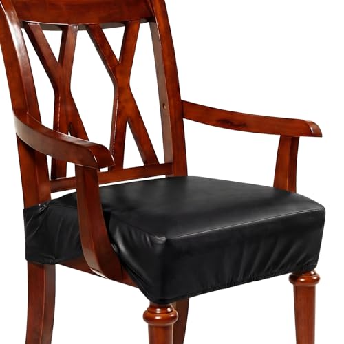 Havawish PU Leather Dining Chair Cover Waterproof Seat Cover for Dining Room Chair with Armrest Stretchable Washable Waterproof Seat Slipcover Protector(Black) - color: Black