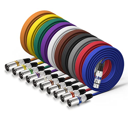 EBXYA XLR Cable 15ft 10 Pack 3 Pins Balanced XLR Microphone Cable Male to Female Suitable for Audio Mixer, Speaker Systems, Radio Station - color: 10 Colors, size: 15ft