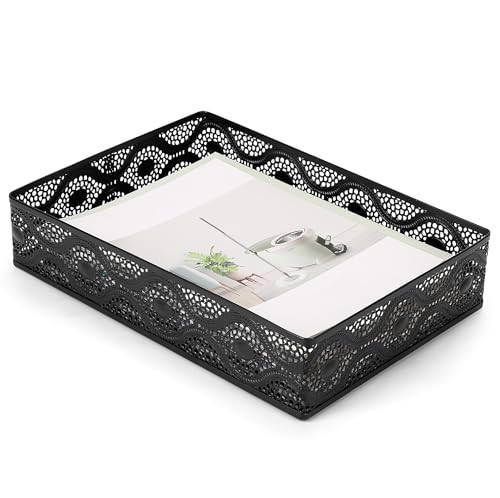 Desk Tray Organizer Mesh File Basket, Office Drawer Metal Trays Organizing Storage Box, Desktop Paper/Letter Tray for Office Home Makeup & Vanity, Black, Pattern 1# - style: Pattern 1#