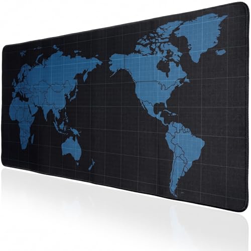 Jeffbaubl Black World Mouse Pad, 35.4 x 15.7 Inch Large Desk Mat, Extended Mousepad Desks Mat, Non Slip Rubber Base & Stitched Edges Desk Pad, Waterproof Mousepad for Computer Office Home Use