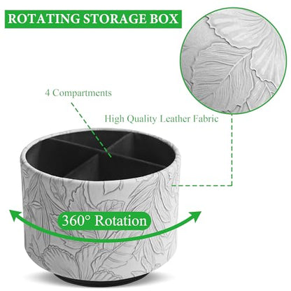 Round Leather Art Supply Organizer,Remote Control Holder,360 Degree Spinning,Multi-Functional Pencil Holder,4 Compartments Desktop Stationary Organizer(1-Carved Grey) - color: 1-Carved Grey