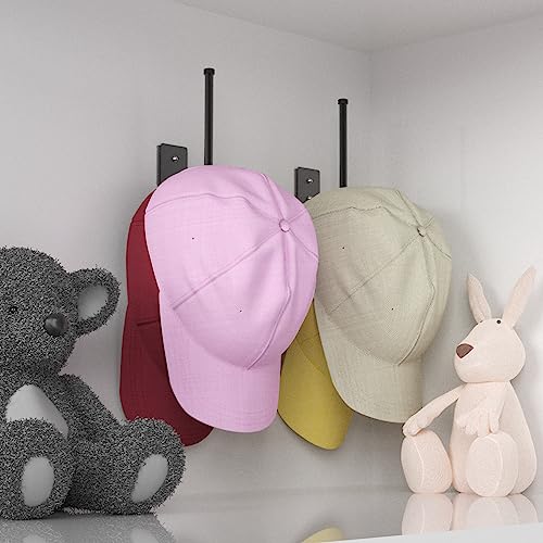 Durmmur 2 Pack Hat Racks for Baseball Caps, Stainless Steel Hat Organizer for Baseball Cap, Hat Holder Storage Organizer, Hat Hanger Strong Adhesive/Wall Drilled for Door, Bedroom, Closet(Black 6 in) - color: Black, size: 2 Pack 6 in