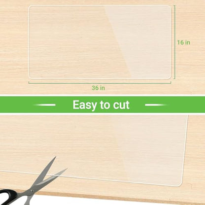 Large Clear Desk Mat, 36"x16", Office Desk Protector | Anti-Slip, Waterproof, Scratch Resistant, Safe Round Edge, Odorless, Easy Clean, Prevents Vanity Cosmetics & Pet Bowl stains - size: 36" x 16"