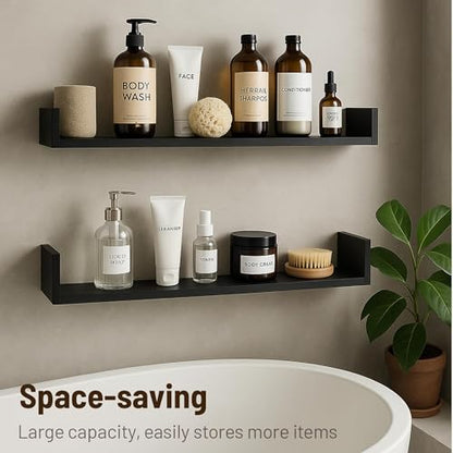PHOENANCEE Floating Book Shelves,32 Inches Wall Bookshelf U Shaped,Long Hanging Bookshelf for Wall,Large Rustic Storage Books Shelves for Living Room Kitchen Bathroom Office,Set of 4(Black) - color: Black