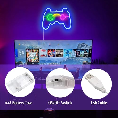 Gamer Neon Sign, Gaming Accessories Neon Sign for Wall Desk Decor Game Room Bedroom Aesthetic Game Controller Led Sign Lights USB/Battery Operated
