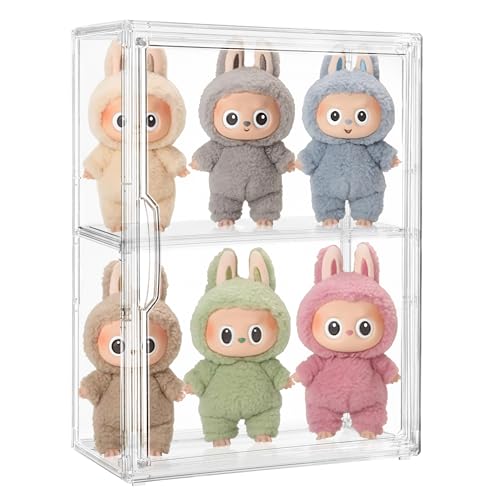Acrylic Display Case Compatible with Labubu POP MART, Clear Figure Display Cases for Collectibles, Stackable Display Box with Magnetic Door 1 Pack - size: 1 pack