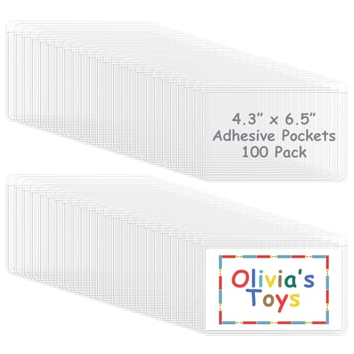Jeyiour 100 Pcs Label Holders Adhesive Nameplate Pockets Storage Bin Labels Index Card Holder Shelf Plastic Peel Stick for Classroom Supermarket Bookshelf Library Student Box Drawer (4.3 x 6.5 Inch) - size: 4.3 x 6.5 Inch