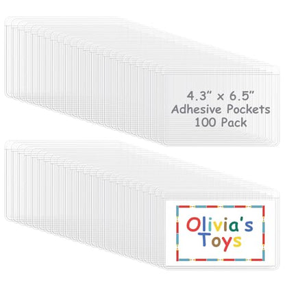 Jeyiour 100 Pcs Label Holders Adhesive Nameplate Pockets Storage Bin Labels Index Card Holder Shelf Plastic Peel Stick for Classroom Supermarket Bookshelf Library Student Box Drawer (4.3 x 6.5 Inch) - size: 4.3 x 6.5 Inch
