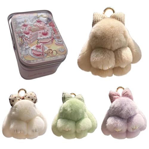 Handmade Soft Bunny Keychain, Includes Matching Tin, Charming Rabbit Design, Perfect for party gifts, Christmas. - color: Khaki, size: big