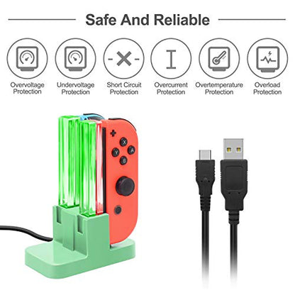 FastSnail Charging Dock Compatible with Nintendo Switch for Joy Con & OLED Model Controller with Lamppost LED Indication, Charger Stand Station Compatible with Joy Cons with Charging Cable (Green) - color: Green, size: 6.2/7.0 inch