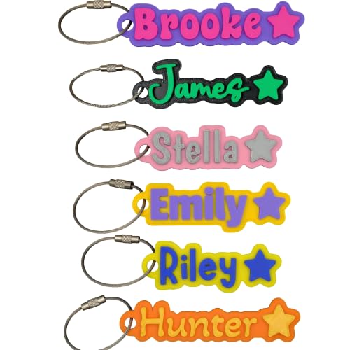 SuperFineDeesigns Bag and Water Bottle Name Tag with Cable – Custom Durable 3D Printed Name Tag Backpack & Sports Bottles - style: Star