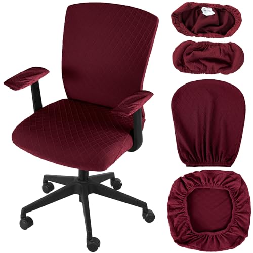 Tallew 4 Pcs Office Chair Covers Set Computer Universal Protective Stretchable Chair Seat Covers Desk Armrest Slipcovers Pads Office Cushion Backrest for Rotating(Wine Red) - color: Wine Red