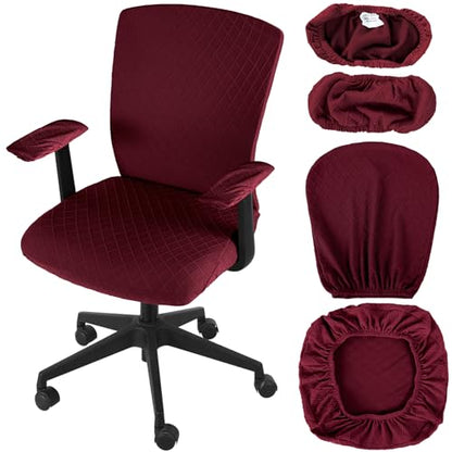 Tallew 4 Pcs Office Chair Covers Set Computer Universal Protective Stretchable Chair Seat Covers Desk Armrest Slipcovers Pads Office Cushion Backrest for Rotating(Wine Red) - color: Wine Red