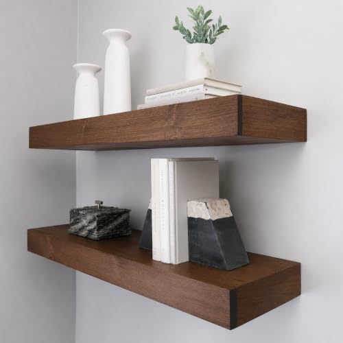Urbandi Modern Floating Shelves 3 Inches Thick for Wall, Wide Shelves for Kitchen, Living Room, Bedroom, and Bathroom, Natural Pine Wood, Rustic Wooden Shelf, (Set of 2) (Provincial, 24Lx3Hx6D) - color: Provincial, size: 24Lx3Hx6D