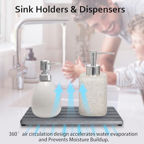 Set of 3 Diatomite Hand Soap Holder, Water Absorbing Stone Tray for Kitchen Countertop, Fast-Drying Bathroom Trays(1pcs 22 x 10cm + 2pcs 10 x 10cm Grey) - color: 1pcs 22 X 10cm + 2pcs 10 X 10cm Grey
