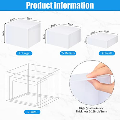 Tuanse 6 Pcs Buffet Risers, Food Risers for Buffet Table, Display Stand for Catering Dessert Collectibles Jewelry Figures Show, 5 Sided Acrylic Cube Display Organizer Acrylic Cube Boxes(White) - color: White