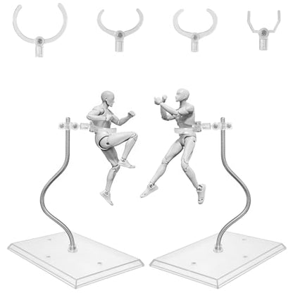 Action Figure Stand with Adjustable Metal Arm, Action Figure Display Holder Stand Compatible with 6 Inch Marvel Legends, HG RG BB SD SHF & Gundam 1/144 Models, Comes with Screwdriver（2Pcs Clear）