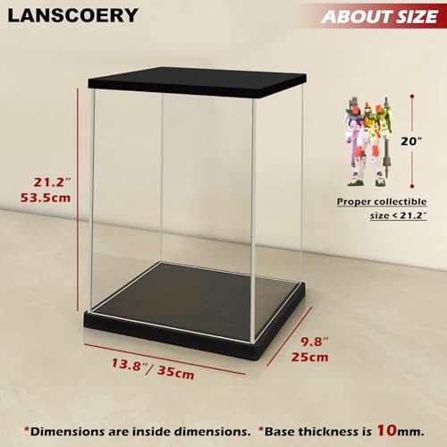 LANSCOERY Acrylic Display Case 13.8x9.8x21.2 in, 10mm Base, RGB Ring Light, 3mm Clear Panels, Front Door for Action Figures and Models - size: 13.8x9.8x21.2inch; 35x25x53.5cm