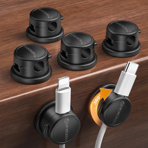 NEWDERY Magnetic Cable Organizer 6-Pack - 360° Rotatable Cable Clips Cord Holder for Desk - 3M Adhesive Wire Holder for Phone Charger, Home Office Accessories & Nightstand Organization-Black - color: Black, size: 6 Pack