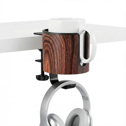 Luxury 2-in-1 Desk Cup Holder with Headphone Hanger for Office, Home, Gaming(Wooden Design) - color: WOODEN DESIGN