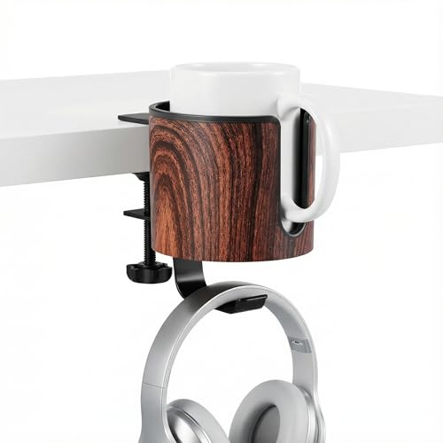 Luxury 2-in-1 Desk Cup Holder with Headphone Hanger for Office, Home, Gaming(Wooden Design) - color: WOODEN DESIGN