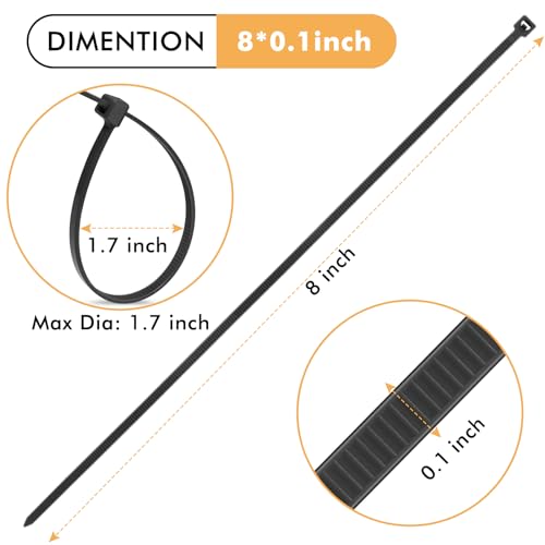 Zip Ties 1000pcs, 8inch Nylon Cable Ties 18lb Heavy Duty Cord Strap Self-Locking Wire Ties for Indoor Outdoor | Black - color: Black 1000pack