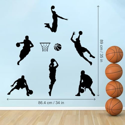 Basketball Dunk Wall Decal Stickers, 6 Man Playing Basketball Vinyl Art Wall Sticker for Bedroom Dorm Room Playroom Stadium Gym Home Decoration
