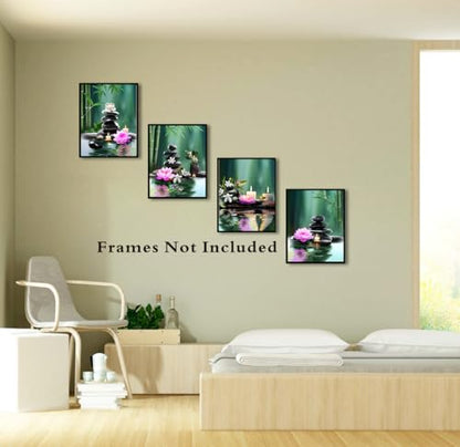 TANXM Zen Wall Art Print - Meditation Canvas, Spa Stones, Sand Posters for Yoga Office Bathroom Bedroom - Set of 4 (Unframed 8 x 10 IN), Warm - color: Unframed 8"X10"- Print Meditation Canvas Wall Art