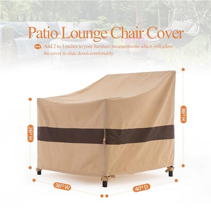 WJ-X3 Patio Chair Cover, Outdoor Lounge Cover, Heavy Duty, Waterproof Lawn Chair Covers, 36W x 40D x 36H, Beige/Coffee, 2-Pack - color: Beige & Coffee, size: 36W x 40D x 36H, 2-Pack, Lounge Chair