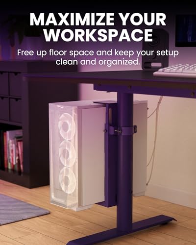 Arozzi PC Mount – Under Desk Computer Tower Holder, Adjustable Height & Width CPU Bracket, Heavy Duty Steel PC Stand, 360° Rotating Base, Supports Up to 66 lbs, Space-Saving Desk Setup - Purple