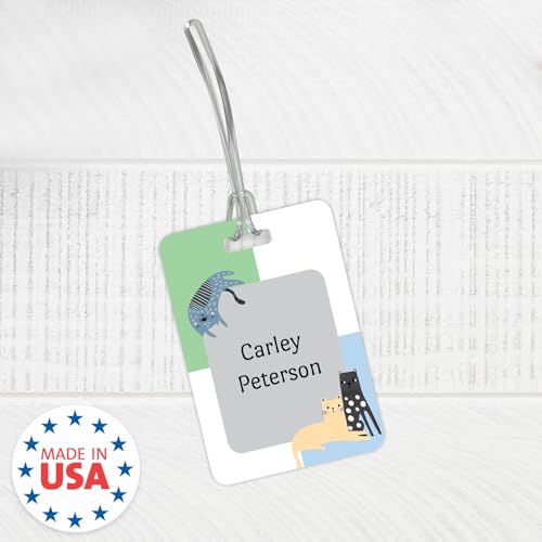 Personalized Cat Luggage Tag / 2.75" x 4" Custom Kitty Bag Tag/Double Sided Durable Plastic Luggage Tag with Plastic Strap/Made in The USA - style: Cats