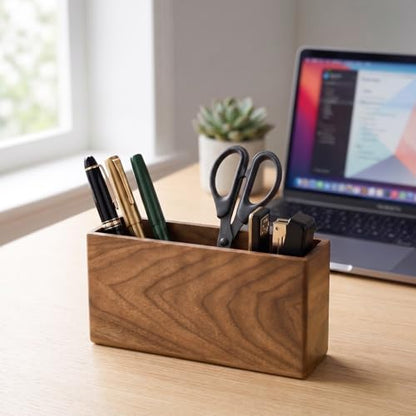 Remote Holder Hole-Free, Self-Adhesive Storage Wooden Box Large | Wall Mounted or Desk Mounted Container for Remote Phone Pencil Stationery Accessories Placement - size: Large