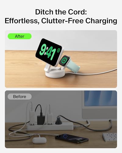 Belkin MagSafe Charger Compatible, 2-in-1 Wireless Charging Station, Qi2.2 25W Convertible Magnetic Charger for iPhone 17, Apple Watch Series 10, Google Pixel 10, and More (45W Adapter Included) - color: Sand, style: 2 in 1