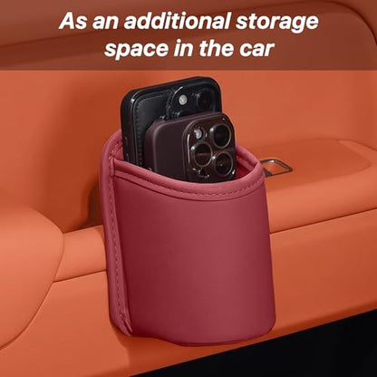 Car Door Cup Holder, Leather Clip On Backseat Pocket Beverage Holder, Waterproof Scratch-Resistant Vehicle Window Cup Holder, Multifunctional Storage for Water Cup Phone Change (Red) - color: Red
