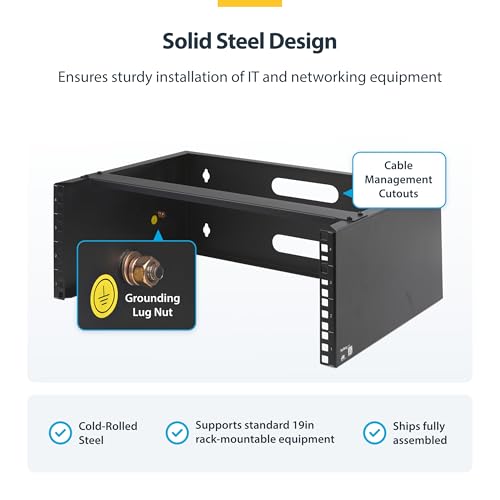 StarTech.com 4U Wall Mount Network Rack - 14 Inch Deep (Low Profile) - 19" Patch Panel Bracket for Shallow Server and IT Equipment, Network Switches - 44lbs/20kg Weight Capacity, Black (WALLMOUNT4) - size: 4U