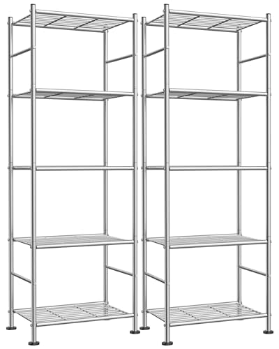 Sakugi Storage Shelves - Set of 2, 5-Tier Metal Shelf Organizer, Space-Saving Garage Shelving with Leveling Feet, Standing Shelves Organizer for Kitchen, Laundry, Pantry (18.4"x12.6"x57.4", Silver) - color: Silver, size: 18.4W×12.6D×57.4H(5T)