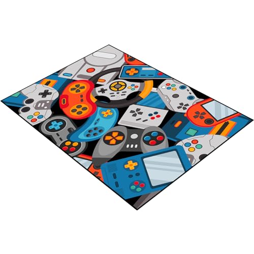 Game Area Rug Teen Boys Carpet, 3D Gaming Rugs Gamepad Controller Mat for Boys Girls Bedroom Playroom, Non-Slip Gamer Rugs Children Gaming Area Rugs (Blue, 63" x 47") - color: Blue, size: 3'11" x 5'3" (Rectangular)