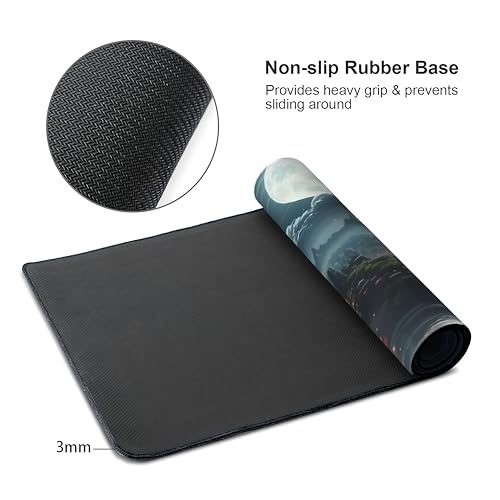 Japanese Full Moon Large Mouse Pad,Gaming Keyboard Desk Pad,Extended Mouse Mat Non-Slip Rubber Base with Stitched Edges for Office Game Home XL 31.5"x11.8" - color: Japanese Moon, size: 31.5L x 11.8W inches