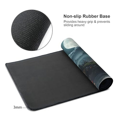 Japanese Full Moon Large Mouse Pad,Gaming Keyboard Desk Pad,Extended Mouse Mat Non-Slip Rubber Base with Stitched Edges for Office Game Home XXL 35.4"x15.7" - color: Japanese Moon, size: 35.4L x 15.7W inches