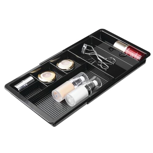 mDesign Expandable Plastic Drawer Organizer and Storage Container for Office Supplies - Gel Pen Pencil, Marker, Stationary, Desk Supply Holder for Drawers and Desktop - Lumiere Collection - Black - color: Black