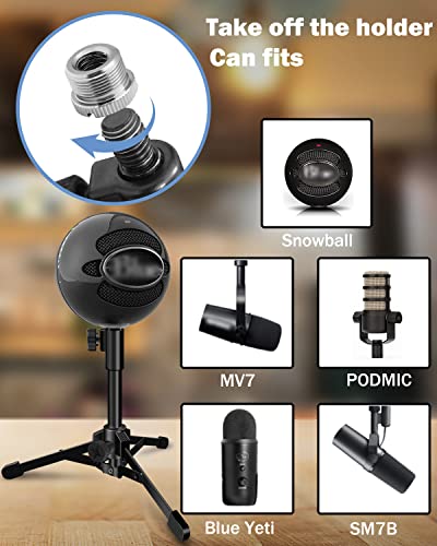 Desktop Mic Stand Portable Foldable Tripod with Mic Clip Holder and 5/8" Male to 3/8" Female Screw Adjustable Microphone Stand.