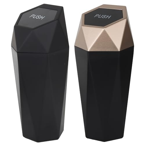 Car Trash Can Bin,Small Garbage Can with Lid,Automotive Cup Holder Mini Cars Trashcan,Portable Car Door Trash Cans,Vehicle Essentials Gadgets Dustbin (2Pcs, Black and Glod) - color: Black and Glod