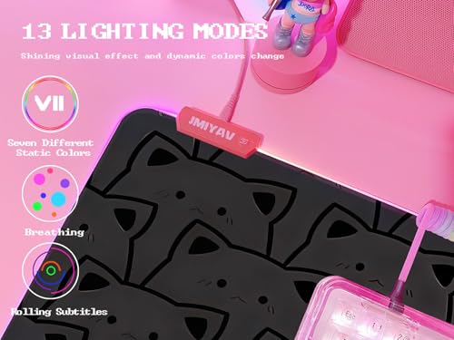JMIYAV Pink RGB Gaming Mouse Pad 31.5x12 Inch PC XL Large Extended Glowing Led Light Up Desk Pad Non-Slip Rubber Base Computer Cute Mousepad Mat Desk Accessories Gaming Setup Lone Cat - color: Lone Cat