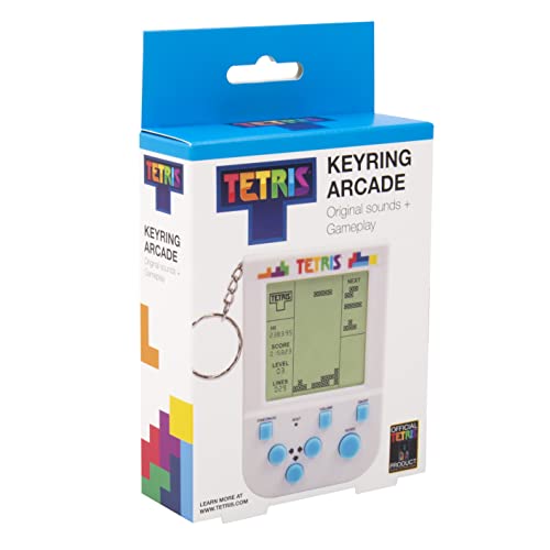 Tetris Keyring Handheld Arcade Game - Retro Mini Portable Handheld Tetris Game for Kids and Adults. Traditional Game Play with 15 Retro Gaming Levels Including Original Tetris Gameplay & Sounds.